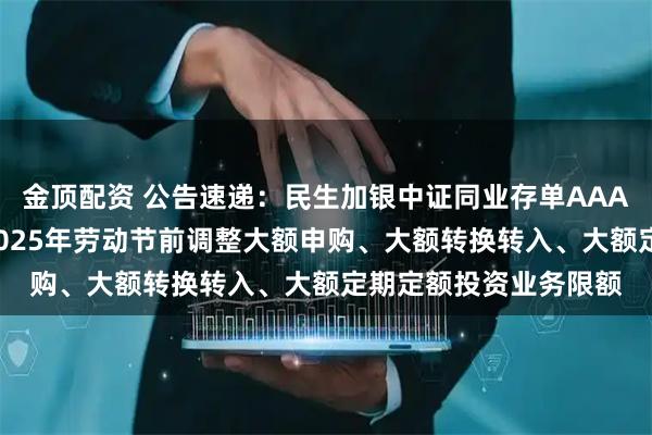 金顶配资 公告速递：民生加银中证同业存单AAA指数7天持有期基金2025年劳动节前调整大额申购、大额转换转入、大额定期定额投资业务限额